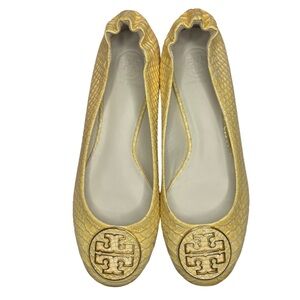 Tory Burch Snakeskin Studded Accent Ballet Flats - Yellow- Size: 38.5